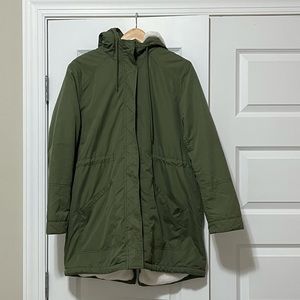 Olive water resistant, faux fur lined jacket
